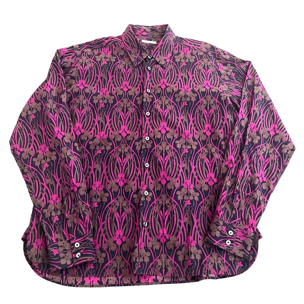 Burberry London Women's Floral Print Purple Button Up LS Shirt, Size XL
